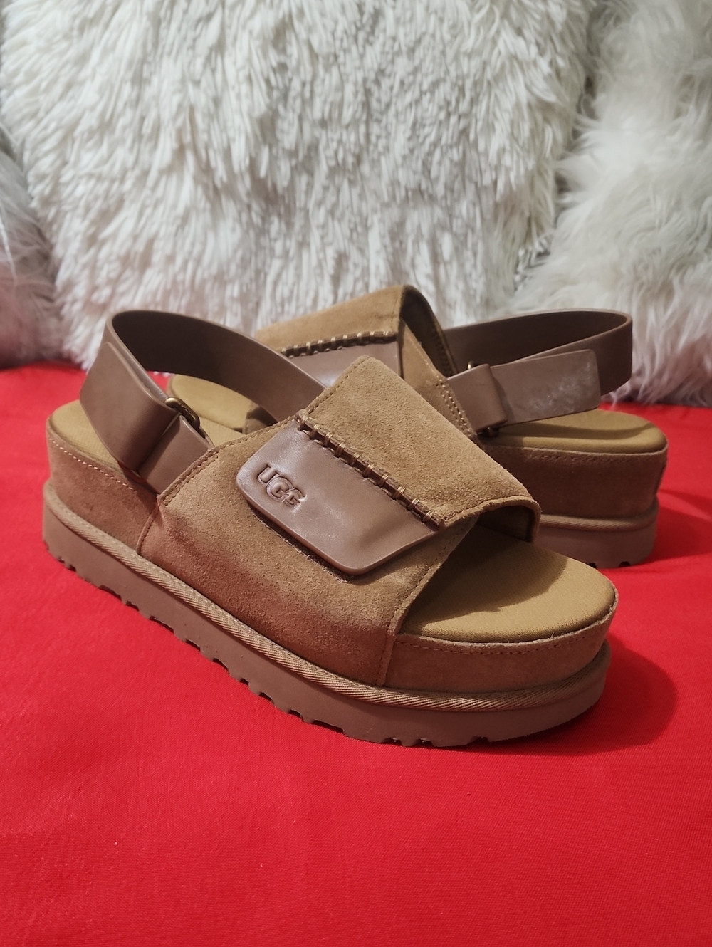 UGG Goldenstar Women’s Chestnut Suede Platform Slingback Sandals